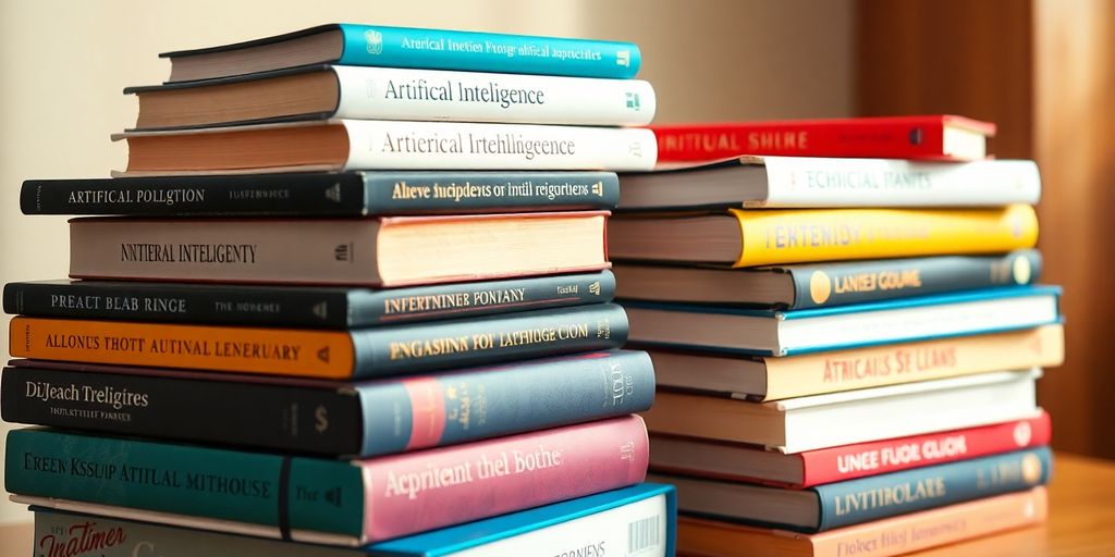 Bücher über Künstliche Intelligenz in einem Stapel